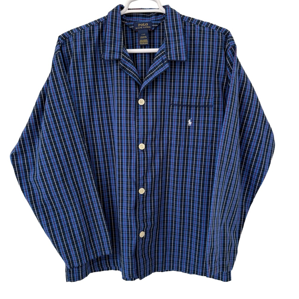 Ralph Lauren Shirt Mens‎ Large Blue Red White Pajama Plaid Logo Cotton